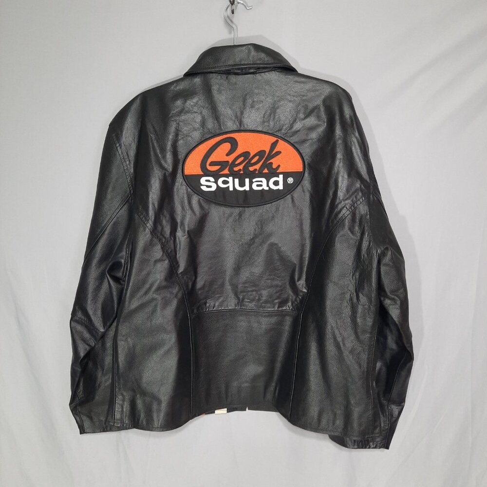 Geek Squad Jacket Mens 3XL Employee Anniversary Black Leather Bomber Biker Moto